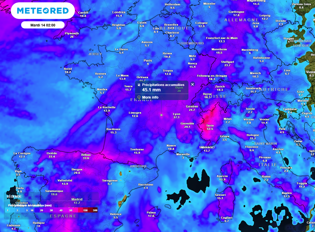 Au passage de la perturbation ce week-end, les précipitations seront localement copieuses entre le sud-ouest et le centre-est.