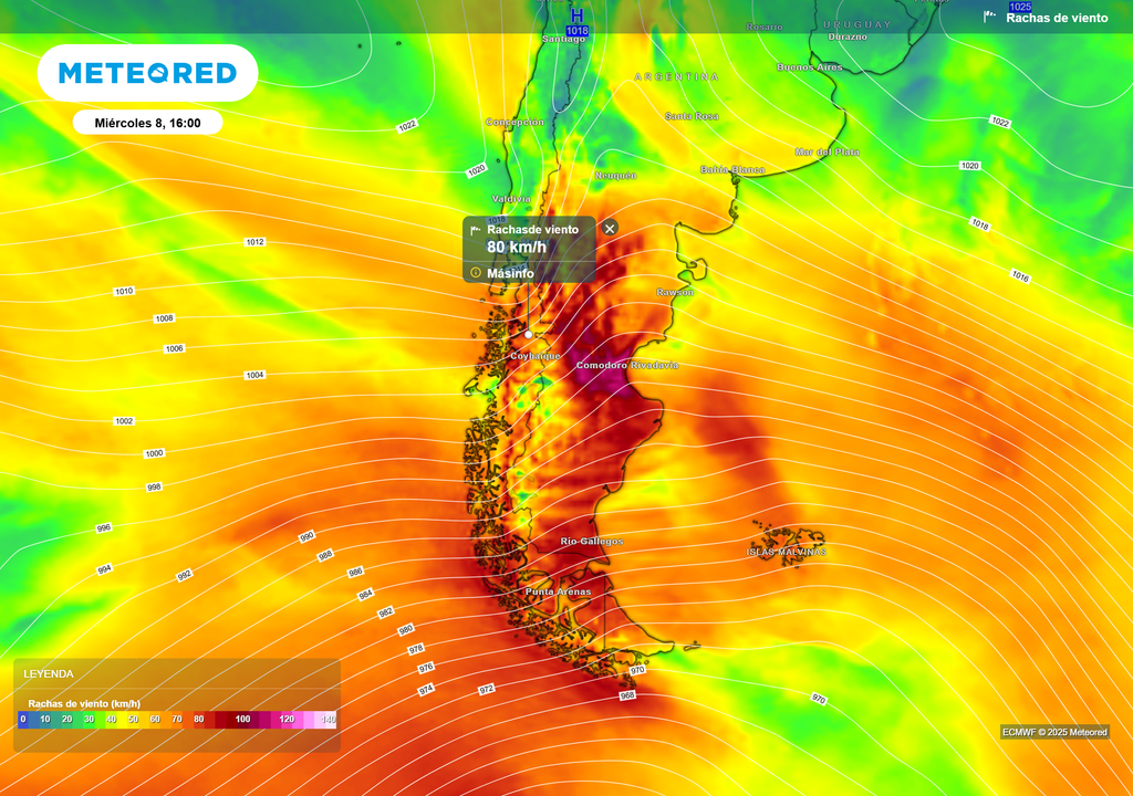mapa de ráfagas de viento.