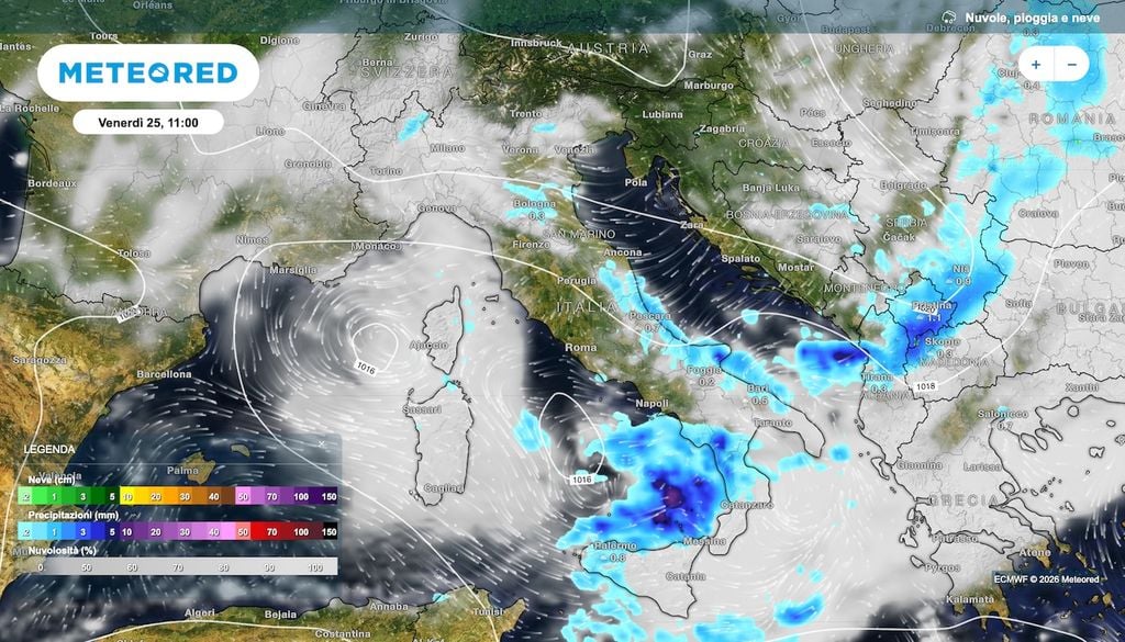 Instabilità perturbata al sud venerdì, con temporali anche intensi. Completamente saltato il nord che anzi a tratti vedrà anche cielo limpido, alternato a veloci passaggi nuvolosi improduttivi.,