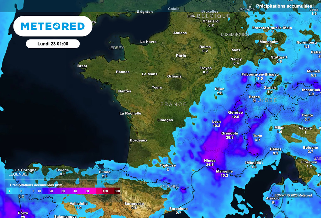 Des précipitations surtout présentes dans le sud-est de la France au cours des prochains jours.