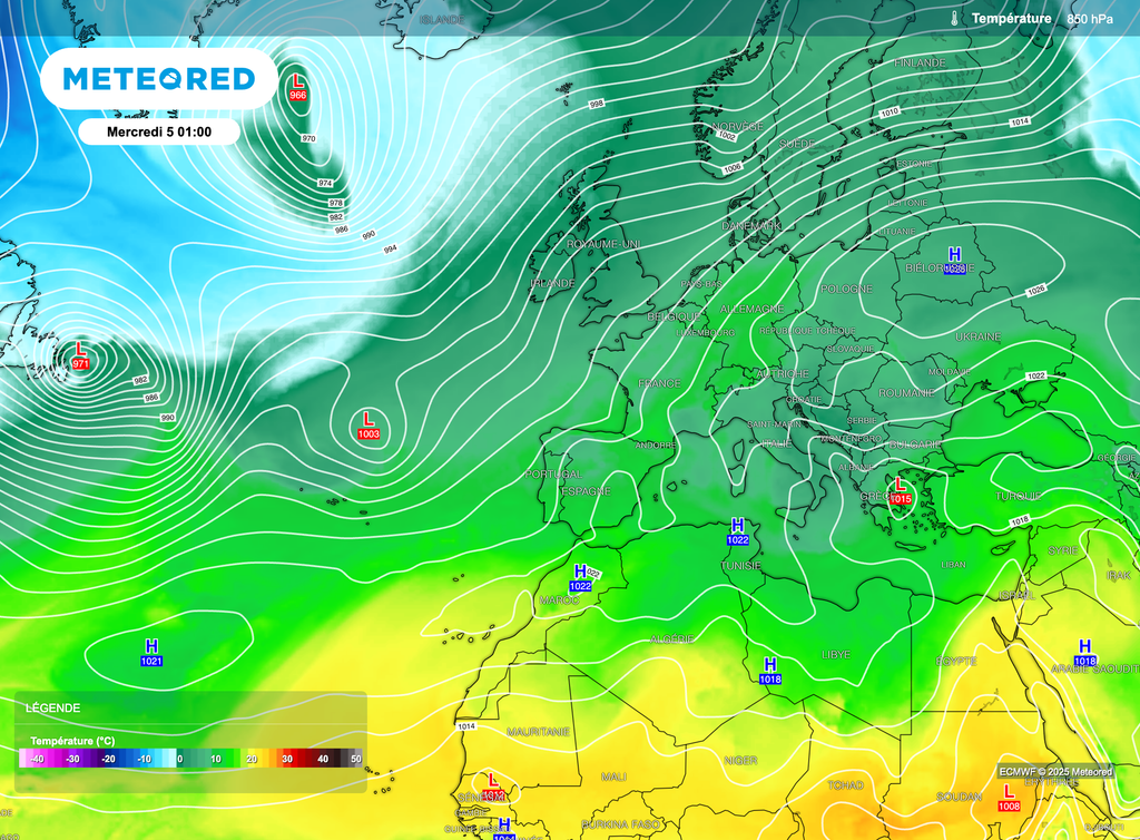 Flux de secteur sud à sud-ouest plus anticyclonique la semaine prochaine sur l'hexagone.