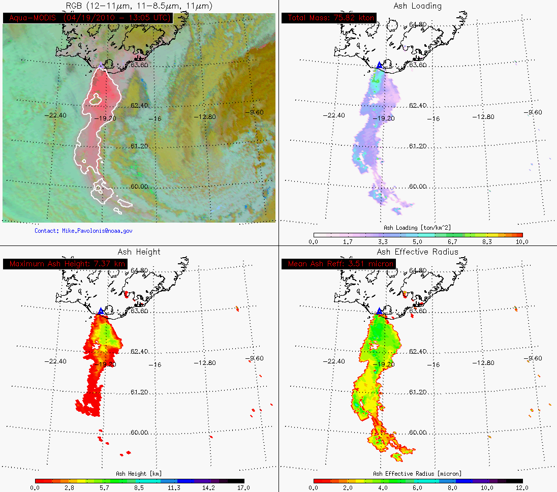 Productos MODIS de ceniza volcánica. Productos MODIS de ceniza volcánica. Fuente: CIMSS.