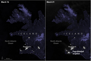La erupción volcánica ilumina Islandia