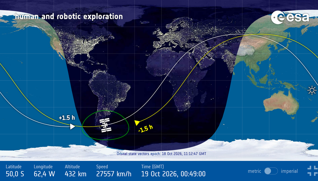 Vista de la aplicación en línea para encontrar la ubicación de la Estación Espacial Internacional. Crédito: NASA.