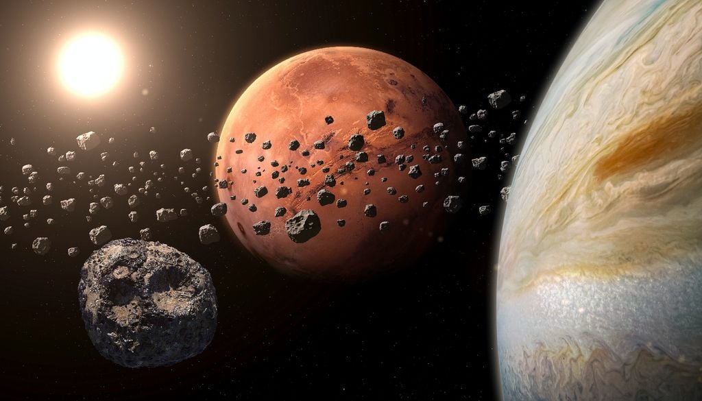 Reappresentazione artistica della fascia principale degli asteroidi: un "pianeta fallito" piuttosto che un pianeta distrutto.