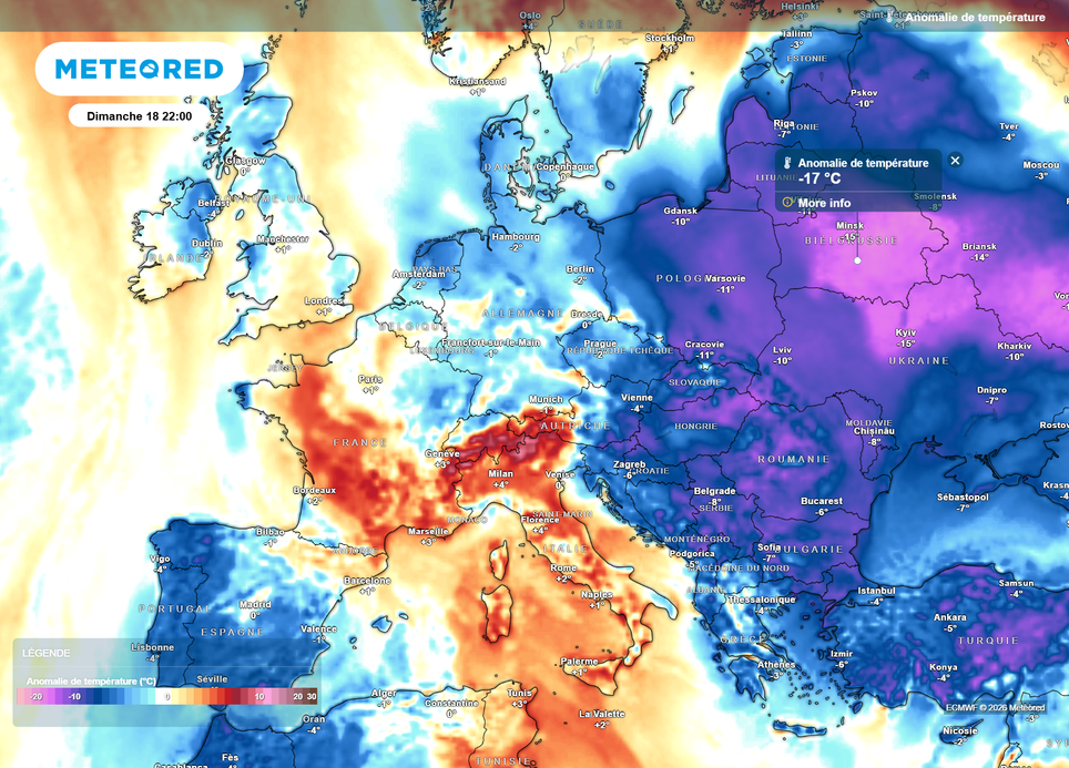Anomalie de températures dimanche