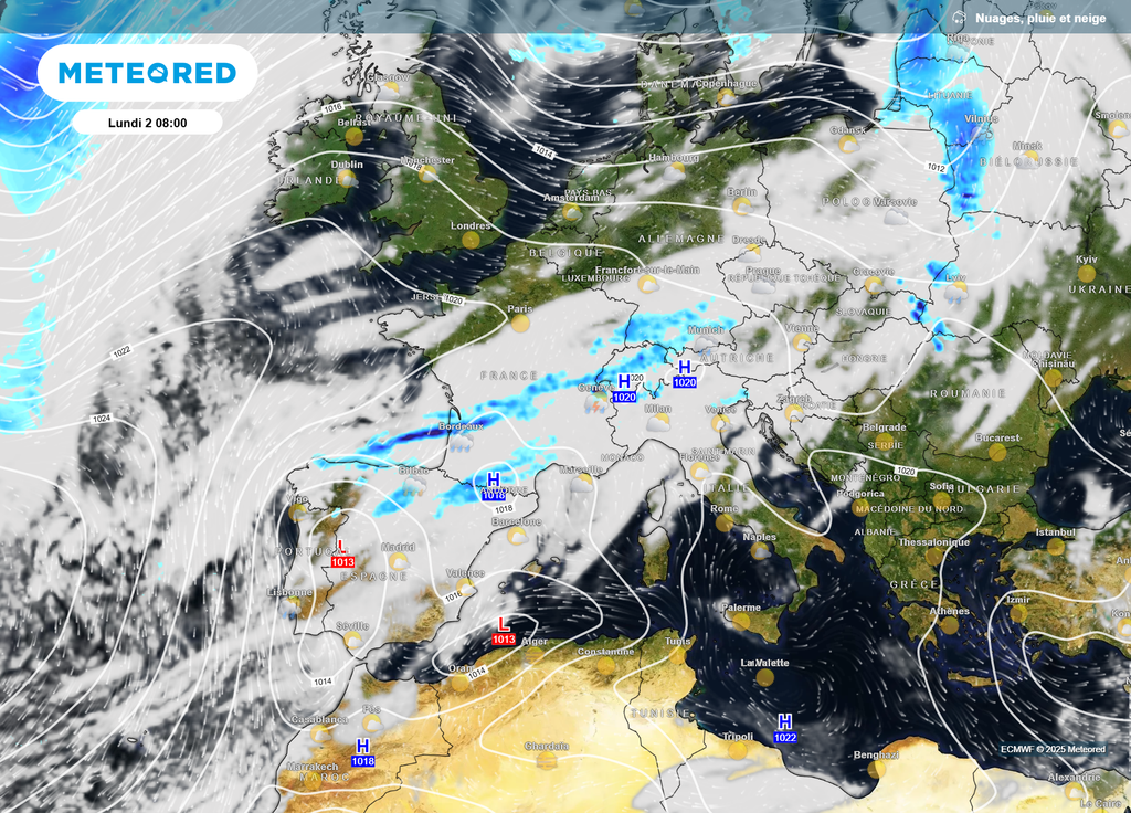 Fronts et isobares lundi Europe
