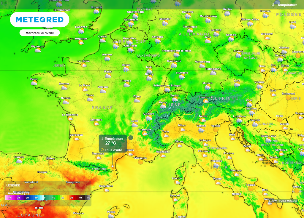 Mercredi après-midi, un air d'été s'invitera déjà dans la moitié Sud, notamment en Nouvelle-Aquitaine et en Occitanie, avec des pointes à 27°C.