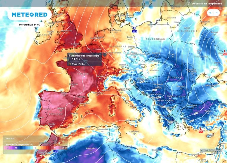 La France touch&eacute;e : mercredi, un anticyclone reliera le Maroc &agrave; la mer du Nord, avec des cons&eacute;quences sur la m&eacute;t&eacute;o