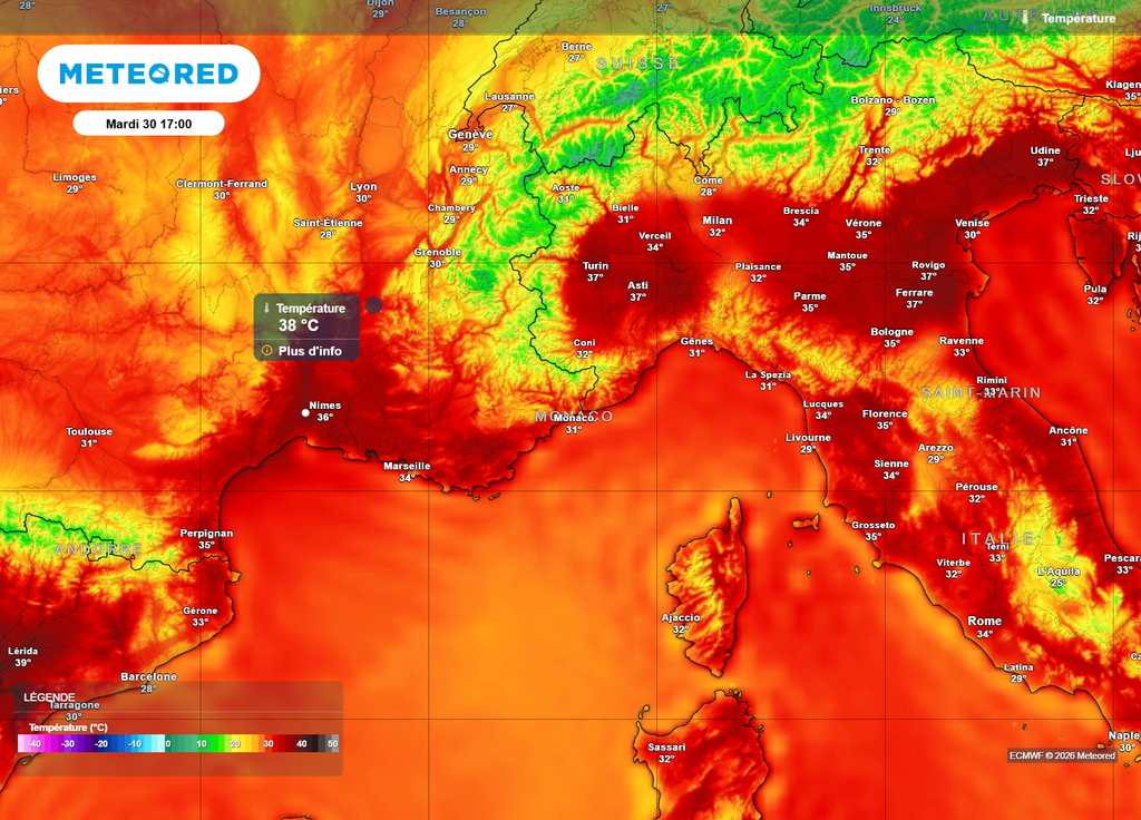 Mardi après-midi, la chaleur provençale et corse va gagner le Languedoc-Roussillon, avec des pointes localement à 38°C.