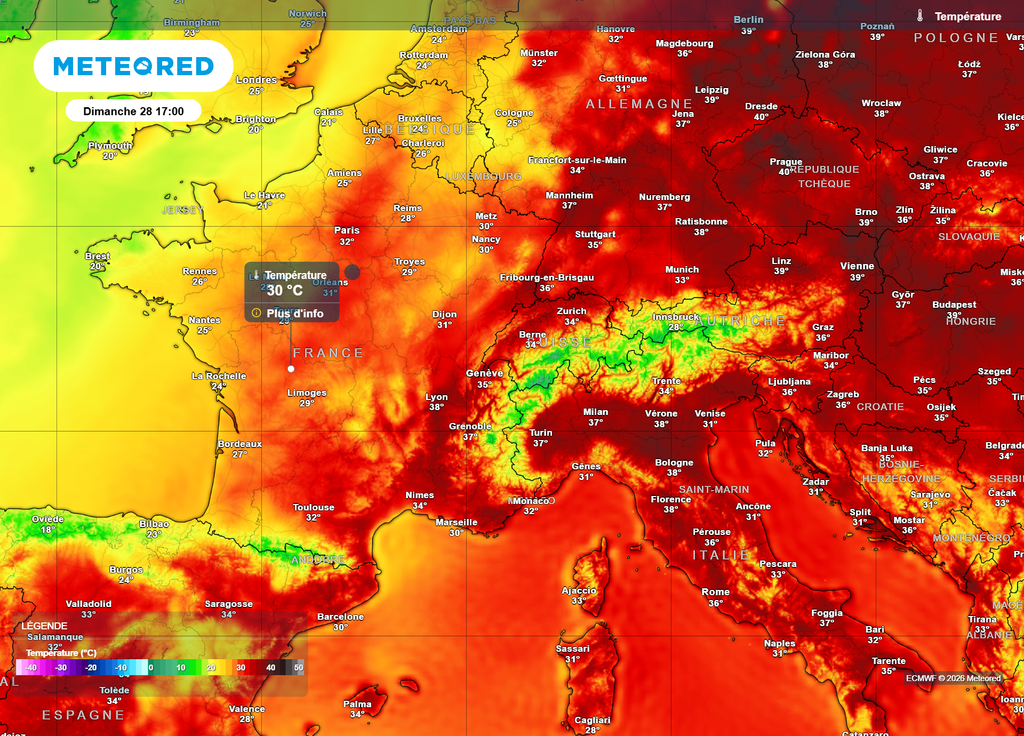 Dimanche après-midi, si la canicule s'estompe, nous dépasserons encore les 30°C sur les régions centrales, notamment en région parisienne.