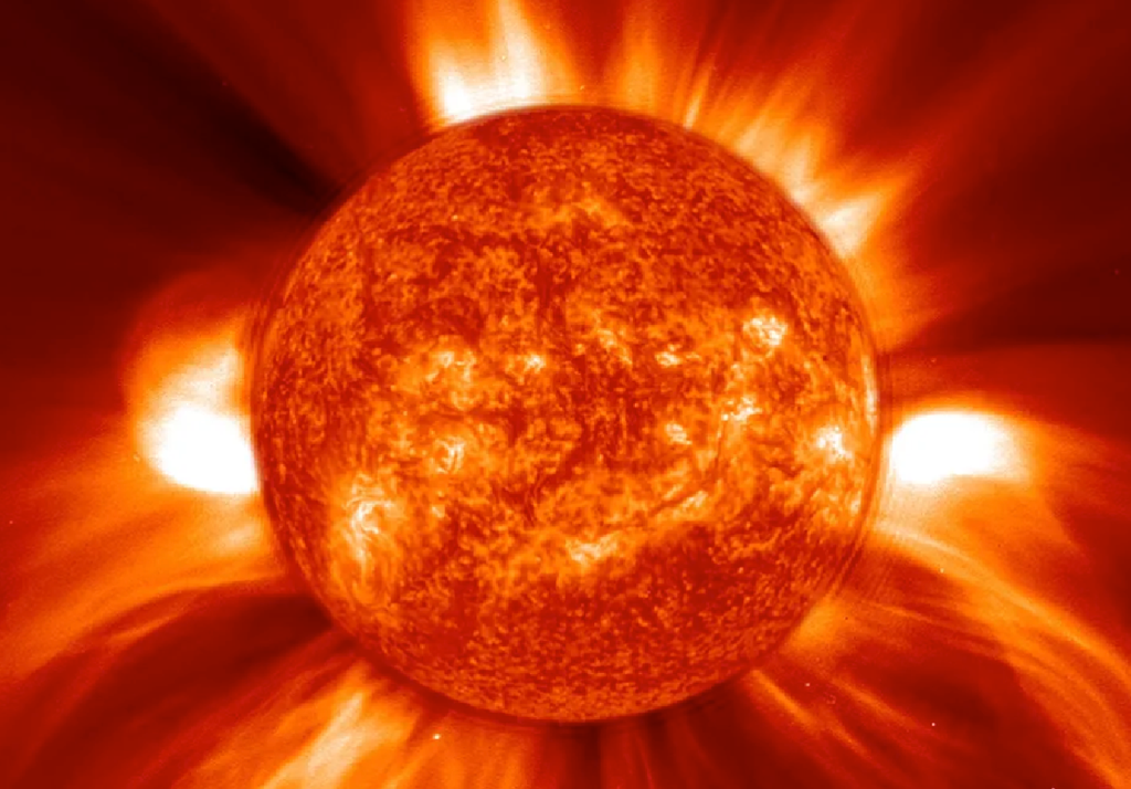 Le manifestazioni dell'attività magnetica solare, quali macchie, brillamenti, CME e vento solare hanno una frequenza ed un'intensità che dipendono dalla rotazione. Il giovane Sole con una rotazione 100 volte superiore aveva un'attività magnetica intensissima che è andata diminuendo con l'età fino al livello che oggi osserviamo. Credit: ESA/NASA/Soho