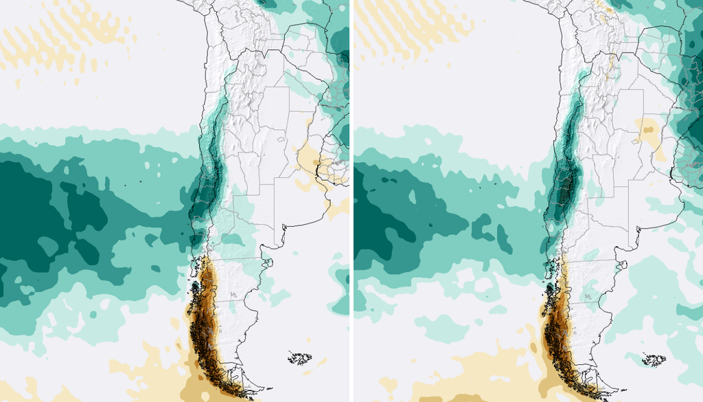 Pronóstico precipitación Pronóstico climático para los meses de julio (izquierda) y agosto (derecha) del sistema de pronóstico SEAS5 del ECMWF.