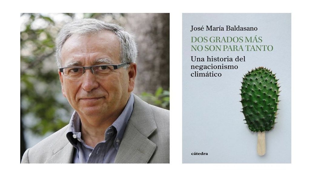 Baldasano y su libro El ingeniero químico José María Baldasano y la portada de su último libro (“Dos grados más no son para tanto” Cátedra, 2025).