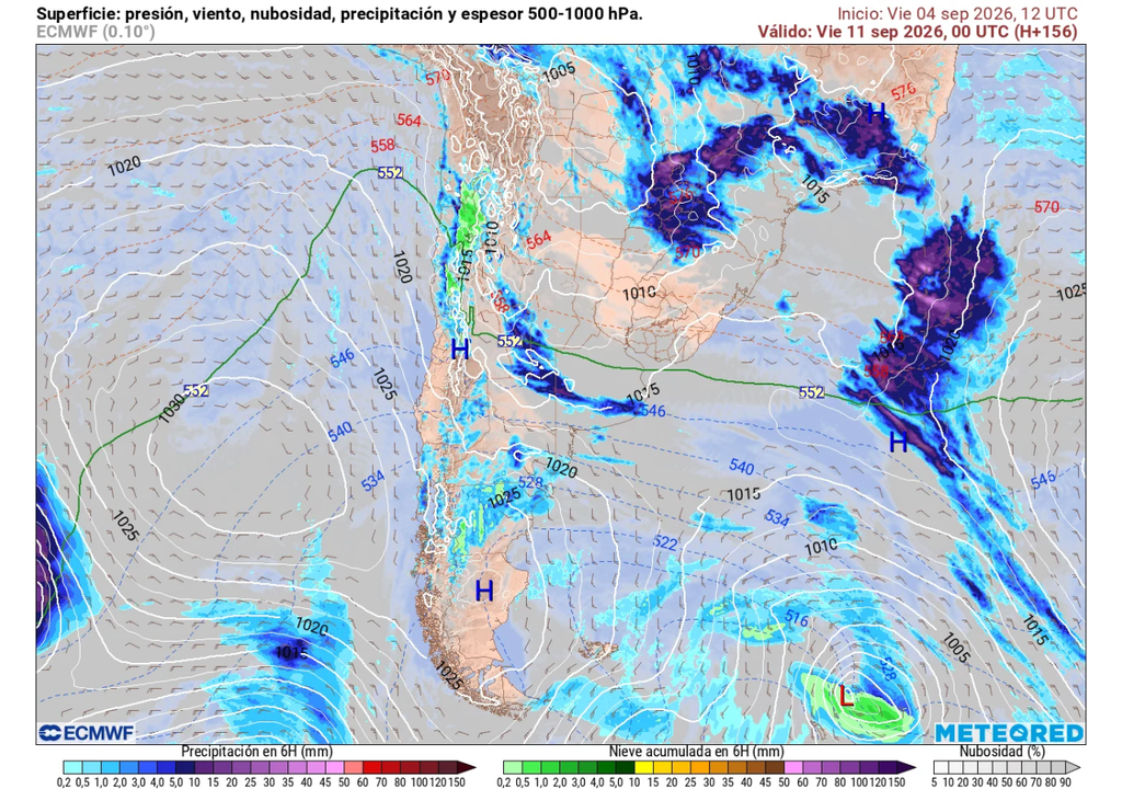 mapa del tiempo Las precipitaciones se distribuirán en manchones, con chubascos a ratos intensos en sectores del norte, centro y sur de Chile, durante el jueves 10 y parte del viernes 11.