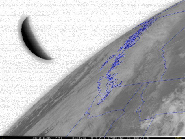 Imagen GOES-13 de canal IR cercano 3.9 µm Imagen GOES-13 de canal IR cercano 3.9 µm