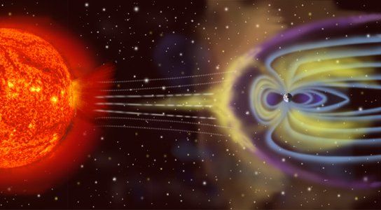 Recreación artística de la magnetosfera terrestre Figura 1.- Recreación artística de la magnetosfera terrestre.