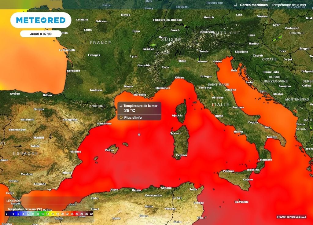 La température de la Méditerranée atteint encore 26°C ce jeudi 8 octobre La température de la Méditerranée atteint encore 26°C ce jeudi 8 octobre