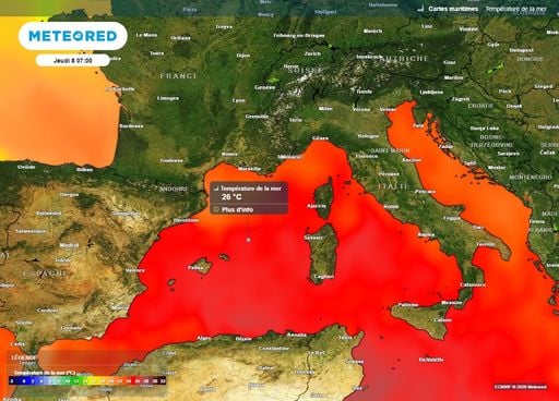 La M&eacute;diterran&eacute;e atteint 26&deg;C en octobre : un vrai danger pour les futurs &eacute;pisodes pluvieux de l'automne en France