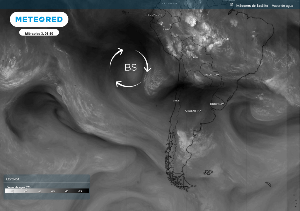 Imagen satelital de vapor de agua del día 03 de diciembre. Imagen satelital de vapor de agua del día 03 de diciembre.