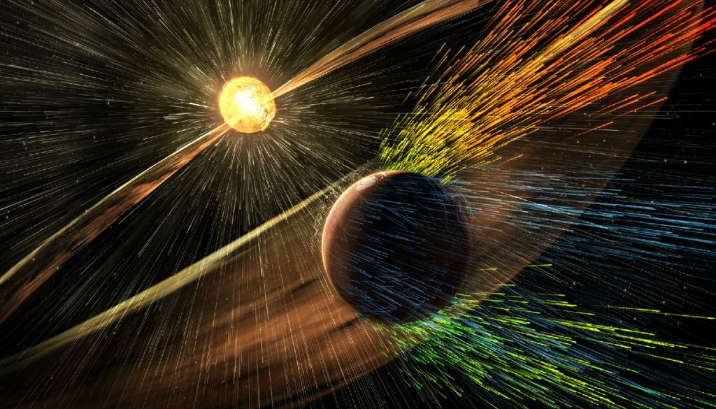 Maven La missione MAVEN rivela come i gas presenti nell'alta atmosfera di Marte vengano spazzati via dal vento solare del Sole.