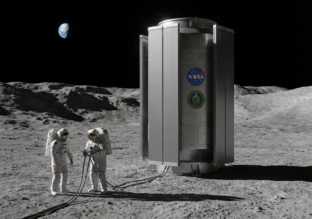 La NASA quiere construir un reactor nuclear en la Luna antes del 2030. Imagen: representación esquemática de cómo podría un reactor en la Luna.