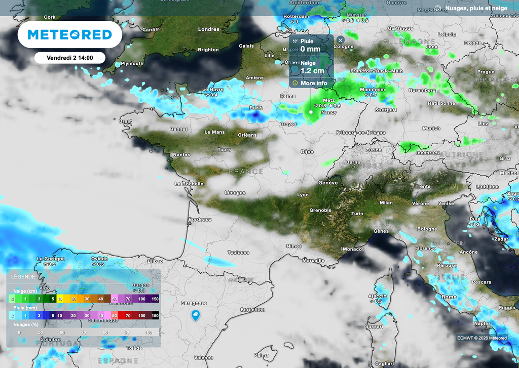 Neige qui se renforcera en cours d'après-midi dans le nord-est du pays.