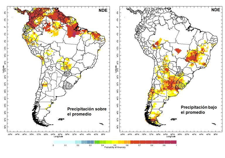 Probabilidad de anomalías precipitación La Niña América del Sur Probabilidad de anomalías precipitación La Niña América del Sur
