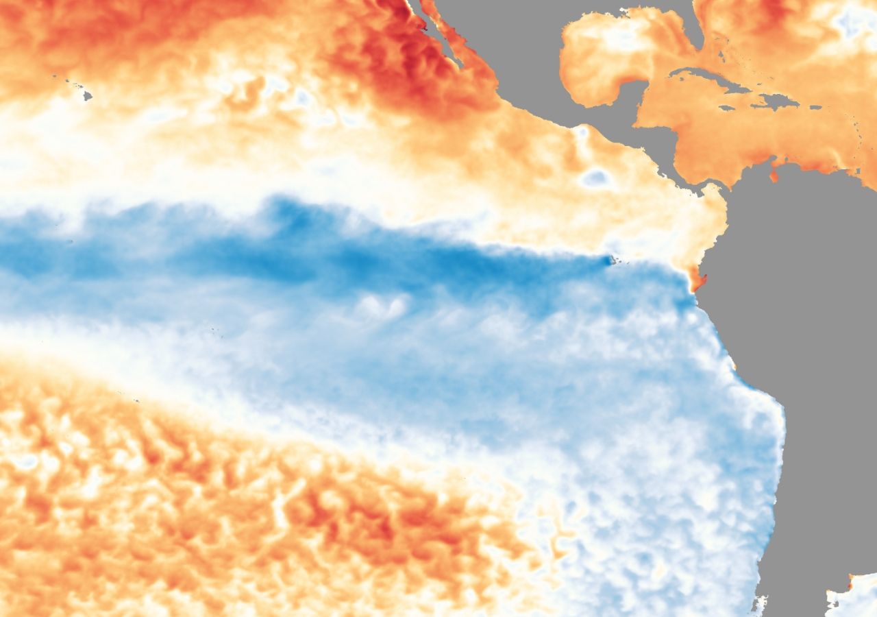 La Niña se evidencia en valores negativos de anomalía de temperatura de las aguas del Pacífico Ecuatorial. Fuente: NOAA (octubre 2010).