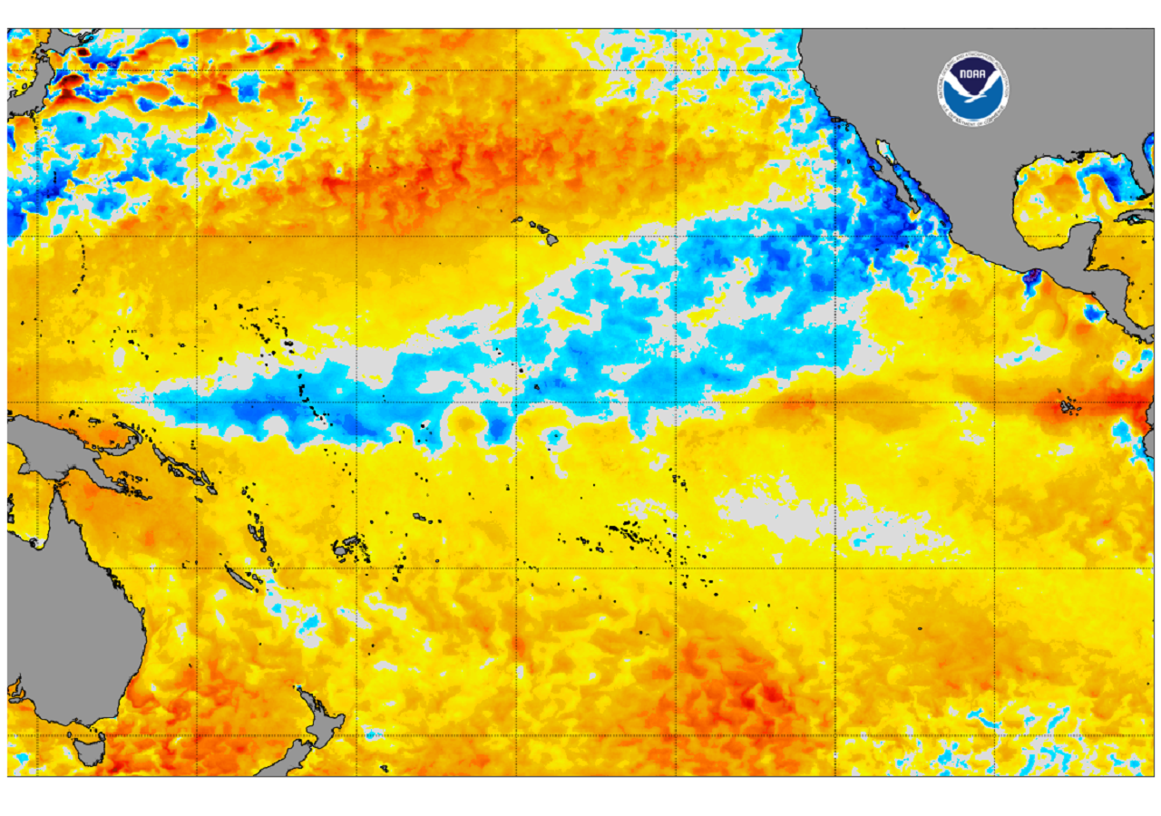 El mar sigue más frío en el Pacífico occidental y, aunque se calentó en el centro-oriente, está comenzando a enfriarse de nuevo; pasaremos de Niña a Neutro próximamente.