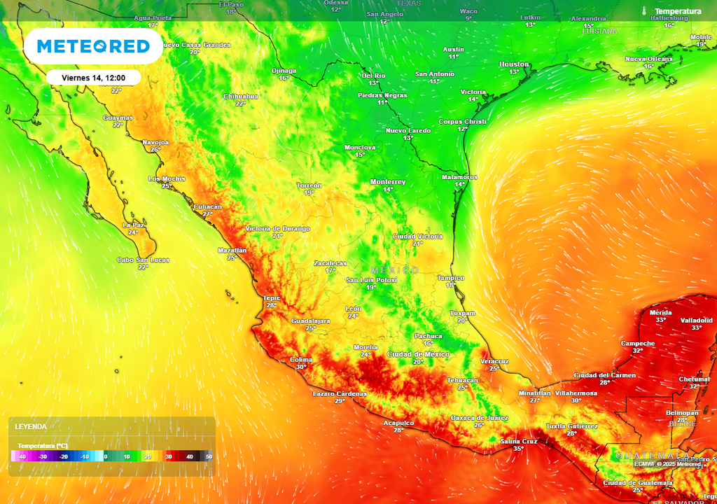 Pronóstico de temperaturas en grados Celsius