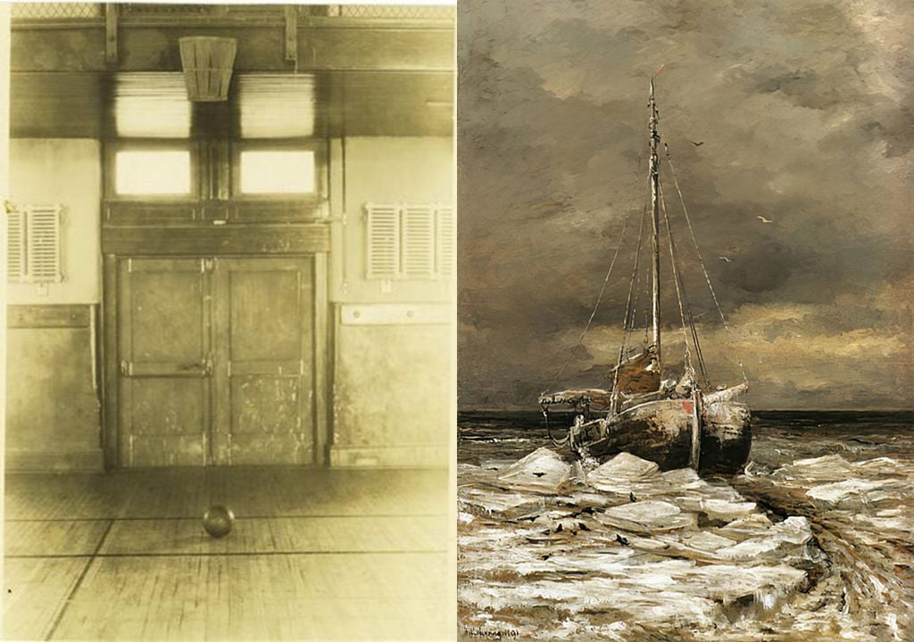 A la izquierda imagen del gimnasio donde se empezó a jugar el baloncesto en 1891. A la derecha la pintura de Hendrik Willem Mesdag, “Hiver De 1891 (Au Bord De Mer) o Invierno de 1891 (junto al mar).