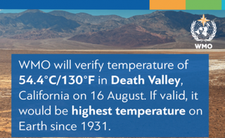 La OMM verificará una temperatura de 54,4 °C en California, EE. UU.