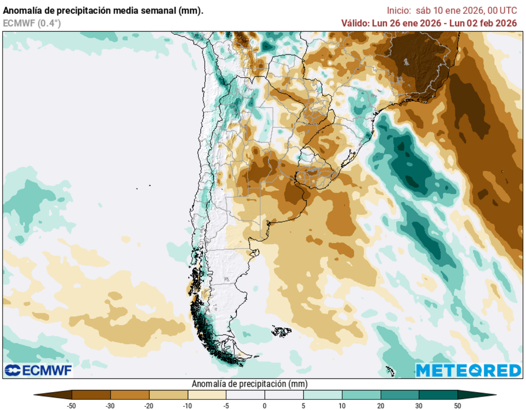 mapa semanal de anomalía de precipitación.