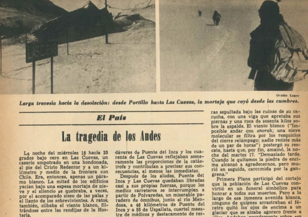 La otra tragedia de los Andes Recorte de la noticia sobre "la otra tragedia de los Andes", ocurrida el 15 de agosto de 1965 en la Cordillera de los Andes de Mendoza. Foto: Mendoza Antigua