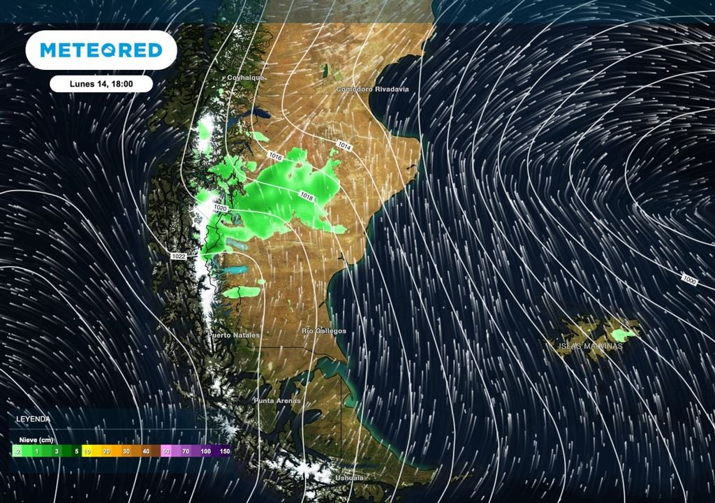Nieve Patagonia El primer sistema frontal será responsable de nevadas sobre el centro de Santa Cruz y algunas en Tierra del Fuego.