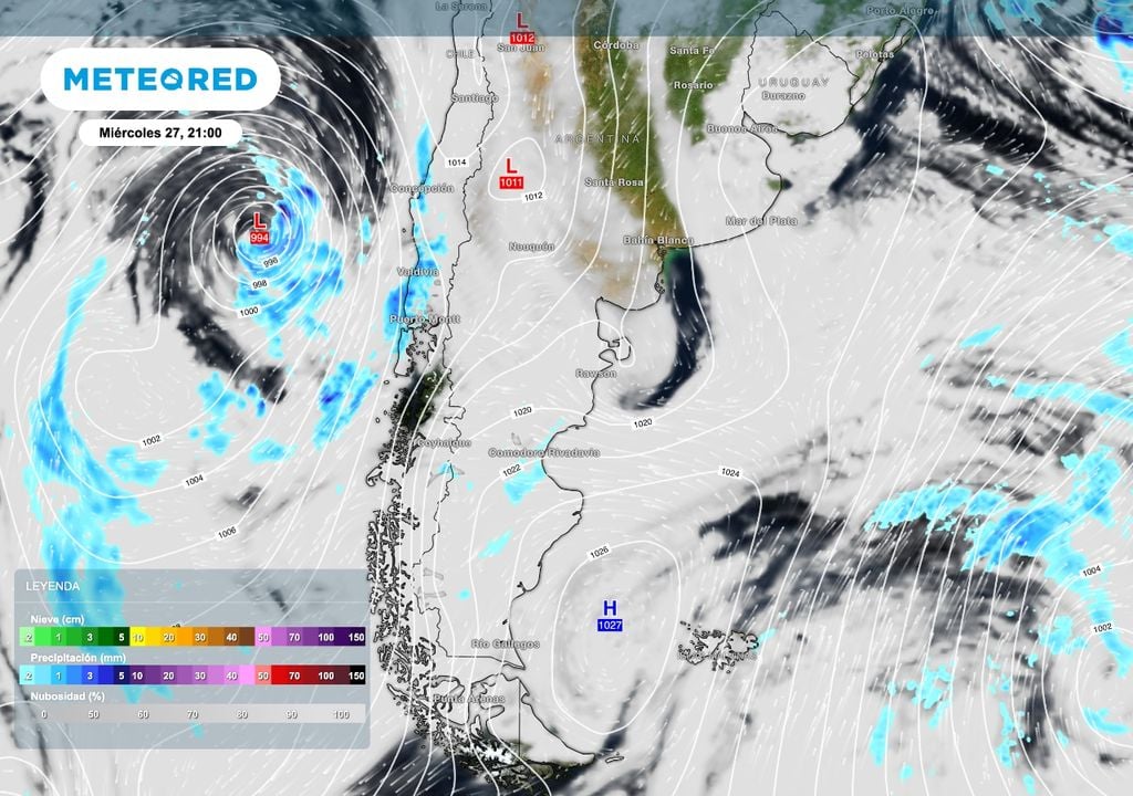 Situacion sinóptica Patagonia La situación permite observar que aunque la baja tenga valores centrales muy bajos, el bloqueo impida que afecte mayormente a la Patagonia.