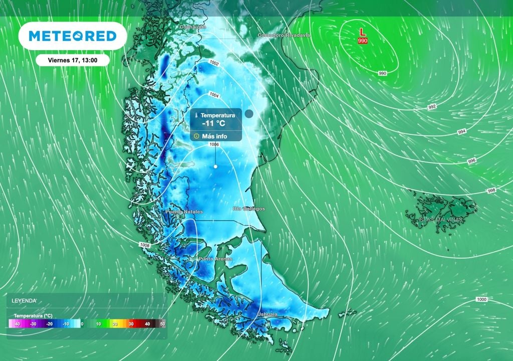 Temperaturas Patagonia Para el viernes las temperaturas serán extremadamente bajas sobre todo el sur de la Patagonia.