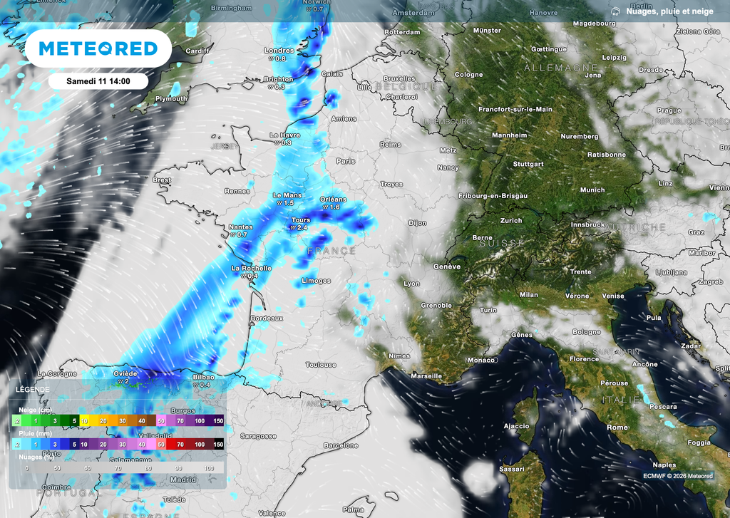L'axe pluvio-orageux prendra forme en cours de journée de samedi, tout en se déplaçant vers l'est d'ici le courant de soirée.