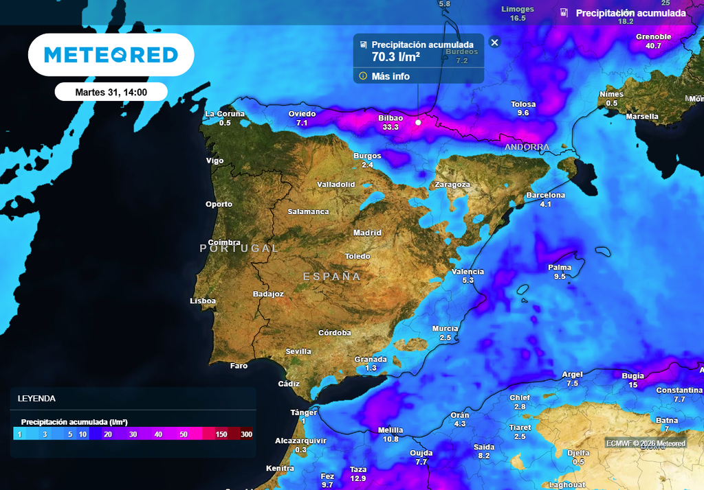 Las precipitaciones más cuantiosas se producirán en el extremo norte, Baleares y habrá que ver qué acaba sucediendo en el este peninsular y Canarias.