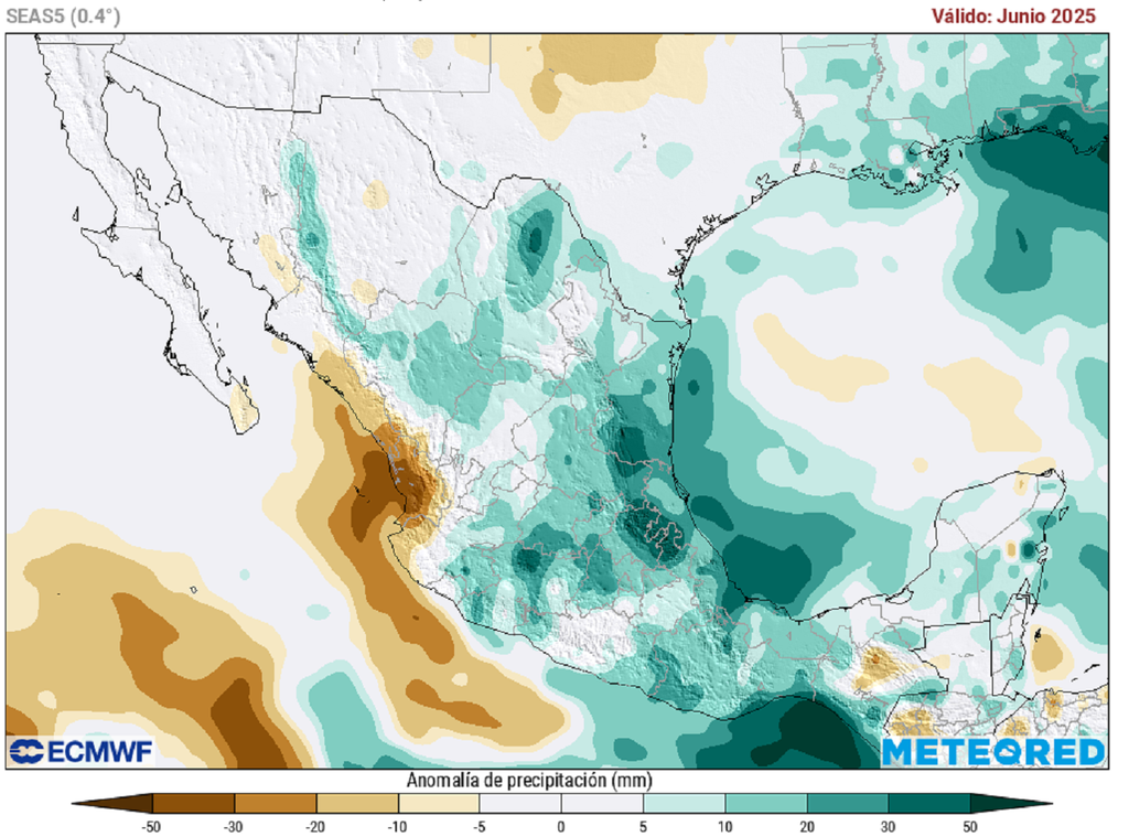 Anomalía de precipitaciones en milímetros en junio Anomalía de precipitaciones en milímetros en junio