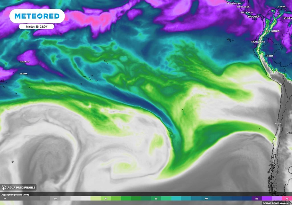 agua precipitable que llega desde sectores del trópico hacia Chile agua precipitable que llega desde sectores del trópico hacia Chile