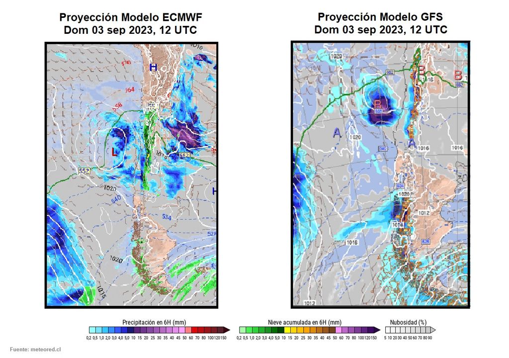 Comparación entre las precipitaciones previstas por los modelos ECMWF y GSF para el primer fin de semana de septiembre Comparación entre las precipitaciones previstas por los modelos ECMWF y GSF para el primer fin de semana de septiembre