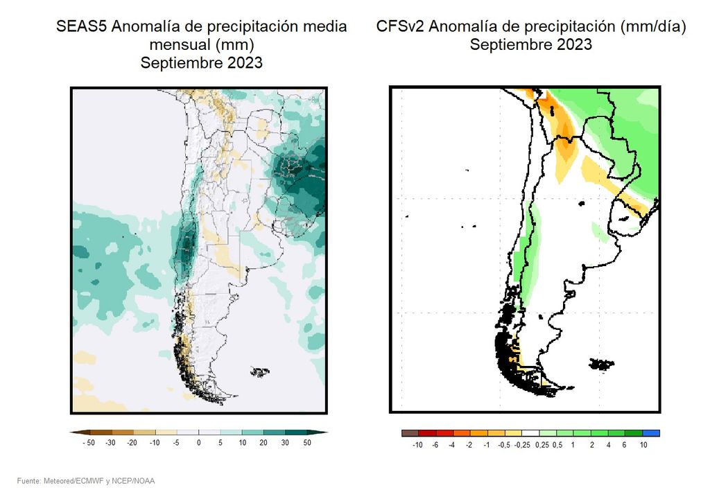 Comparación modelos climáticos para el mes de septiembre de 2023. Precipitaciones. Comparación modelos climáticos para el mes de septiembre de 2023. Precipitaciones.