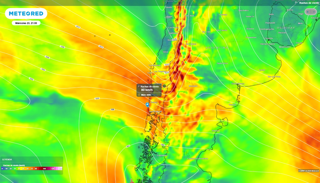 No solo serán lluvias abundantes y con isoterma cero alta. El viento soplará intensamente durante este temporal de inicio de primavera.