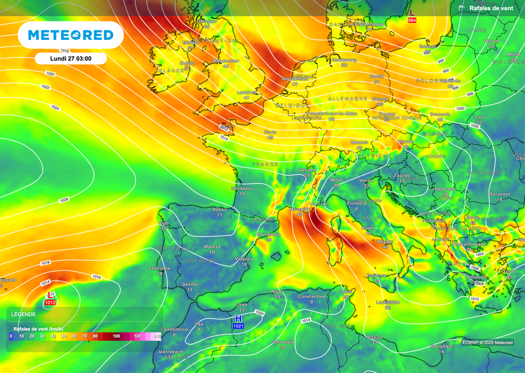 Encore un vent sensible parfois fort sur les régions les plus au nord.