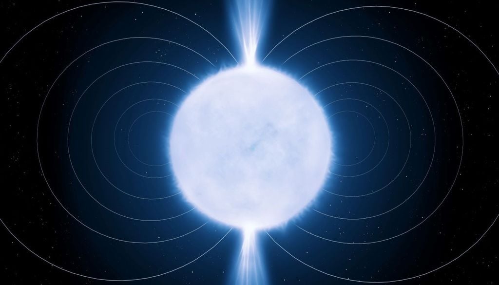 En las enanas blas¿ncas, el campo alinea a las partículas cargadas alrededor generando un pulsar.