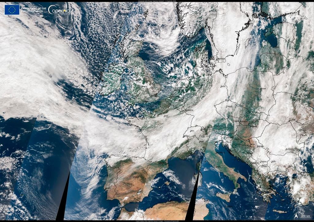 Sistema frontal cruzando Europa. Imagen del satélite Sentinel-3 tomada el 11 de septiembre de 2024. Fuente: © Copernicus
