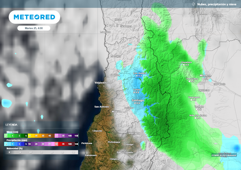 mapa de precipitación y nubes.