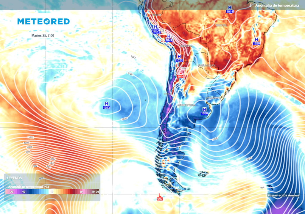 mapa de anomalía de temperatura.